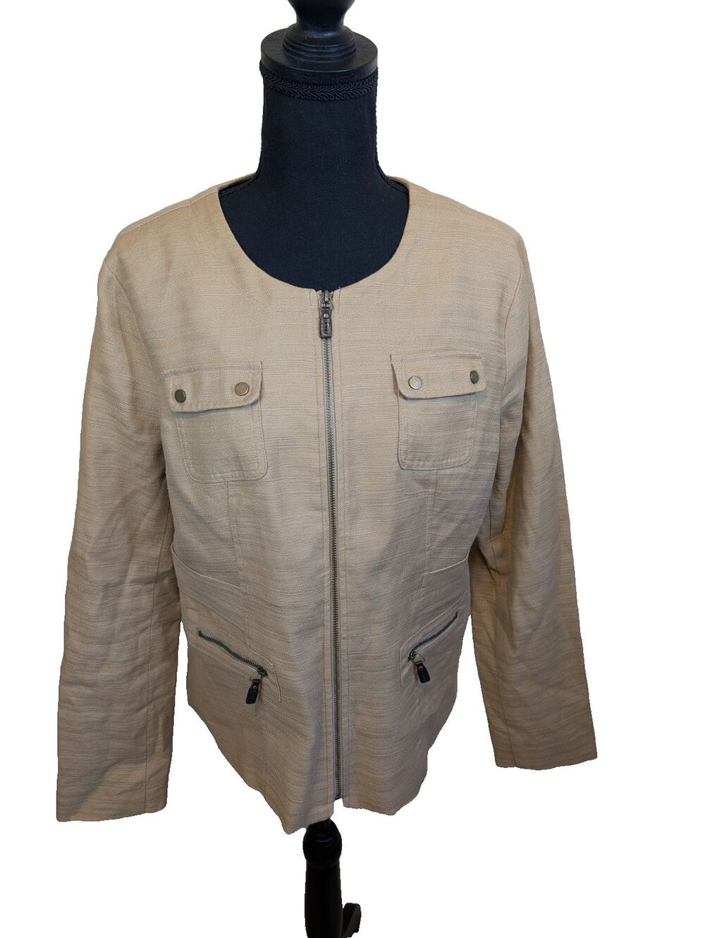 Dana Buchman Womens Jacket Full Zip Cotton Linen Lined Utility Large